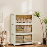 Garvee Bacs De Rangement Empilables 136,3 L avec Portes Magnétiques et Roulettes, Plastique Pliable, pour Maison et Bureau, Grande Capacité - 3 niveaux