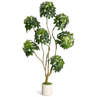 Arbre artificiel Schefflera parasol Garvee de 1,5 m avec 5 troncs, pot de fleurs blanc en PE pour la maison et le bureau