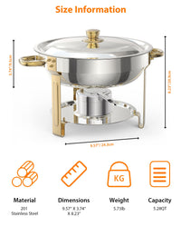 Ensemble de 4 plateaux chauffants Garvee pour buffet, 5 L, en acier inoxydable, avec supports de couvercle, idéal pour les fêtes, mariages et événements, couleur or.