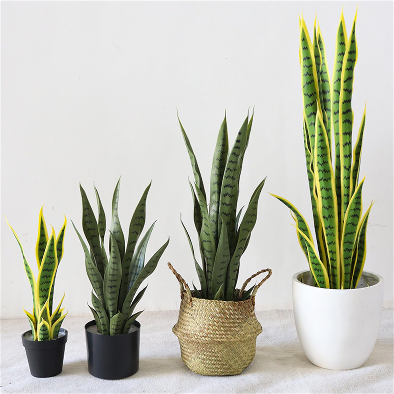 Plante serpent artificielle Garvee 40 cm, agave réaliste avec feuilles en PEVA et pot en ciment PP, verte, pour bureau et maison