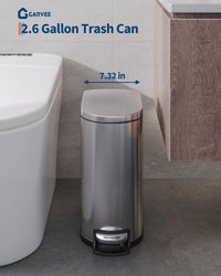 Poubelle Garvee 10 L en acier inoxydable avec couvercle à fermeture douce et bac intérieur pour salle de bain et chambre, compacte, étanche, avec poignée, argentée
