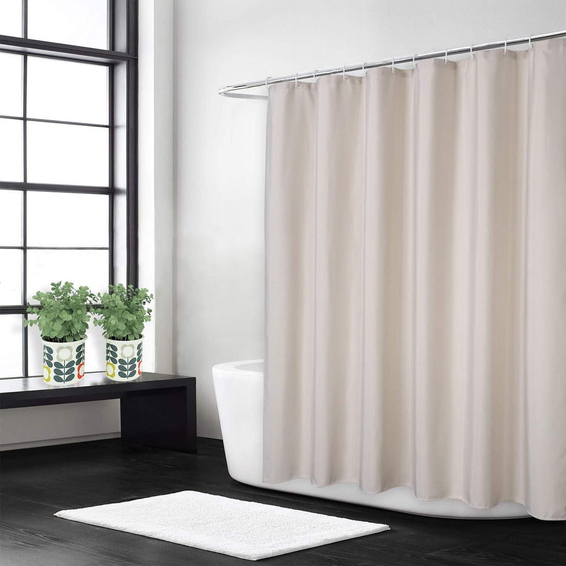 Rideau de douche imperméable Garvee en polyester avec crochets pour salles de bain et baignoires, 183 x 183 cm, beige