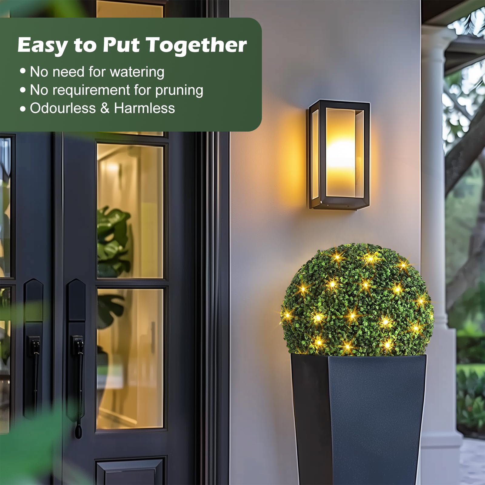 Boules de buis artificiel Garvee 50 cm avec 40 lumières LED, en plastique, pour jardin et mariage, lot de 2, vertes