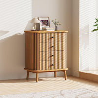 Garvee commode à 4 tiroirs, style mid-century moderne avec porte coulissante, pour la chambre et le salon, en MDF aspect bambou, grand espace de rangement