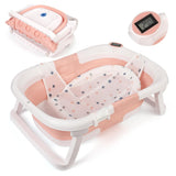 Baignoire bébé GARVEE, pliable et peu encombrante, avec thermomètre et tapis antidérapant pour nouveau-nés et jeunes enfants, rose