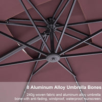 Parasol rectangulaire GARVEE 300 cm x 270 cm avec pied et base inclus, éclairage LED solaire, grand parasol déporté, parasol de terrasse, rotation à 360°, résistant au vent, pour jardin, terrasse et usage extérieur, marron