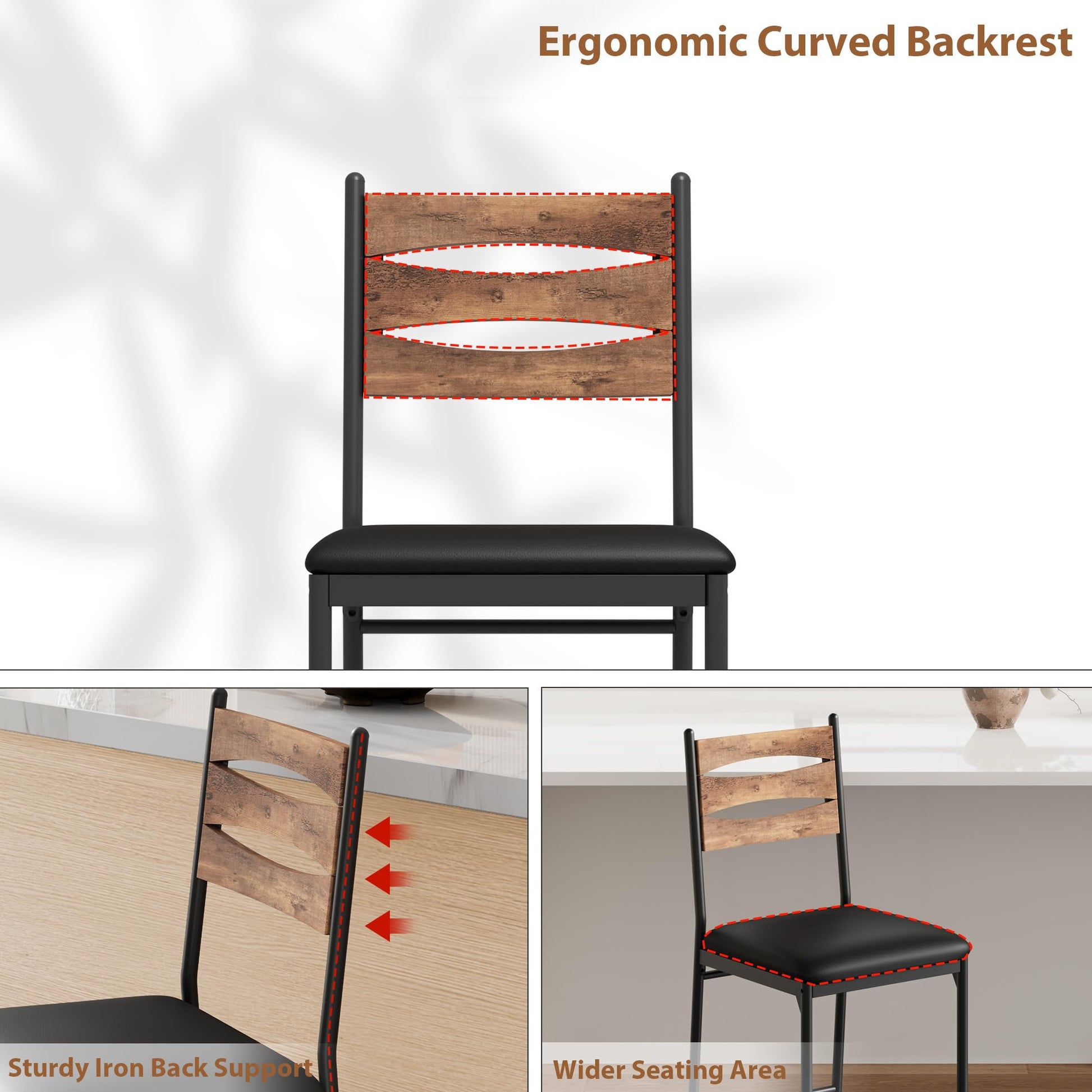 Ensemble de 2 tabourets de bar Garvee, bois et cuir PU, revêtement ergonomique, marron, pour îlot de cuisine et appartement