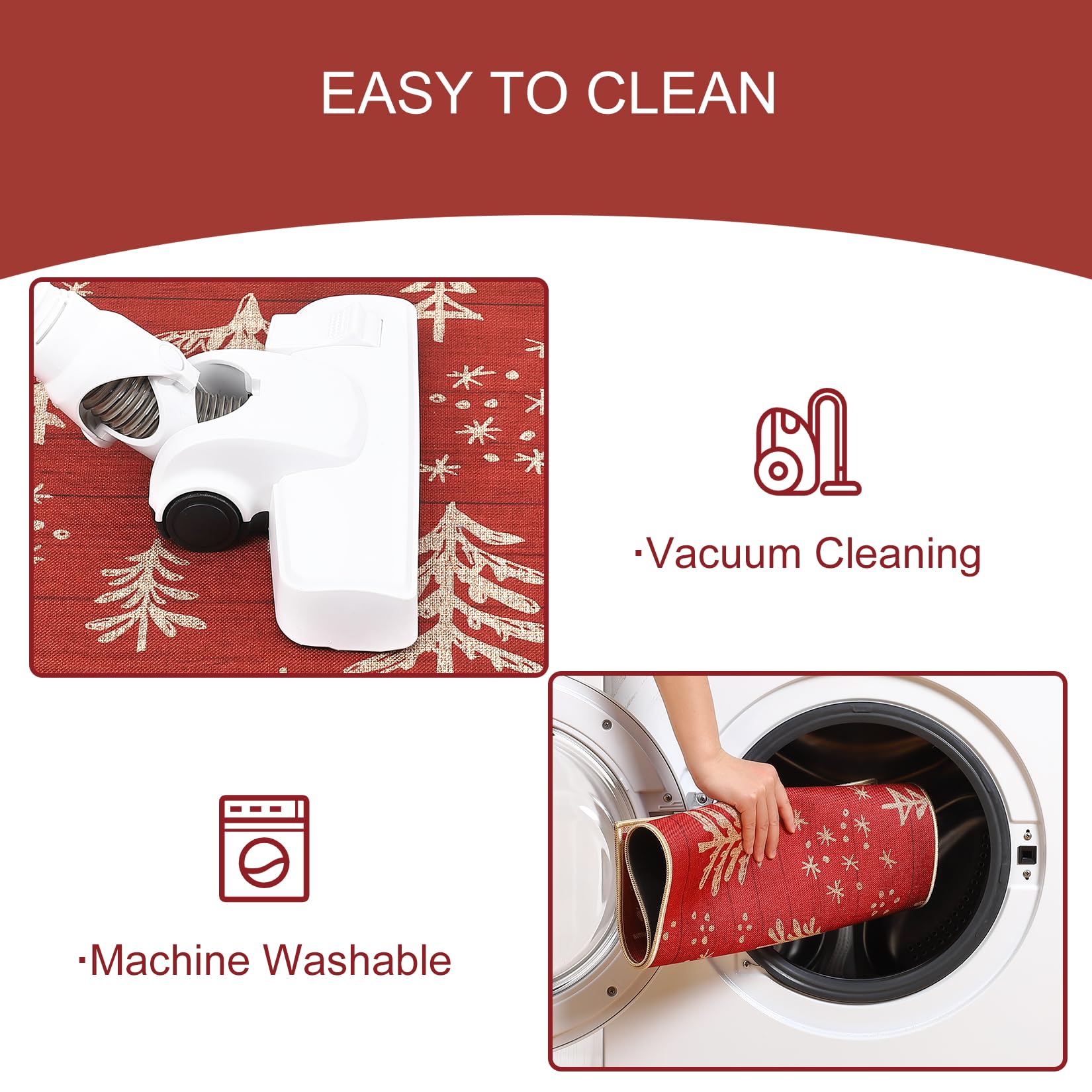 Tapis de porte de Noël lavable Garvee, antidérapant, en caoutchouc, motif sapin de Noël, rouge, 40 x 80 cm, pour l'entrée et l'extérieur.