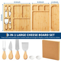 Planche à charcuterie 3 en 1 Garvee en bambou avec couteau, grande taille (64 x 32 cm), magnétique, lisse et résistante, idéale pour les fêtes et les cadeaux.