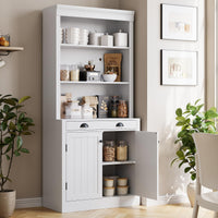 Garvee bibliothèque de 180 cm de haut avec tiroir, 5 niveaux, étagères réglables, bois, portes à persiennes, blanche, pour salon et bureau, robuste et polyvalente