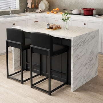 Ensemble de 2 tabourets de bar Garvee, rembourrés avec dossier, pour cuisine et bar, 61 cm (24 pouces), noirs