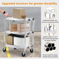 Garvee Chariot de service pliable en acier inoxydable - portable, 3 étagères, avec frein, capacité de charge de 200 kg, argent