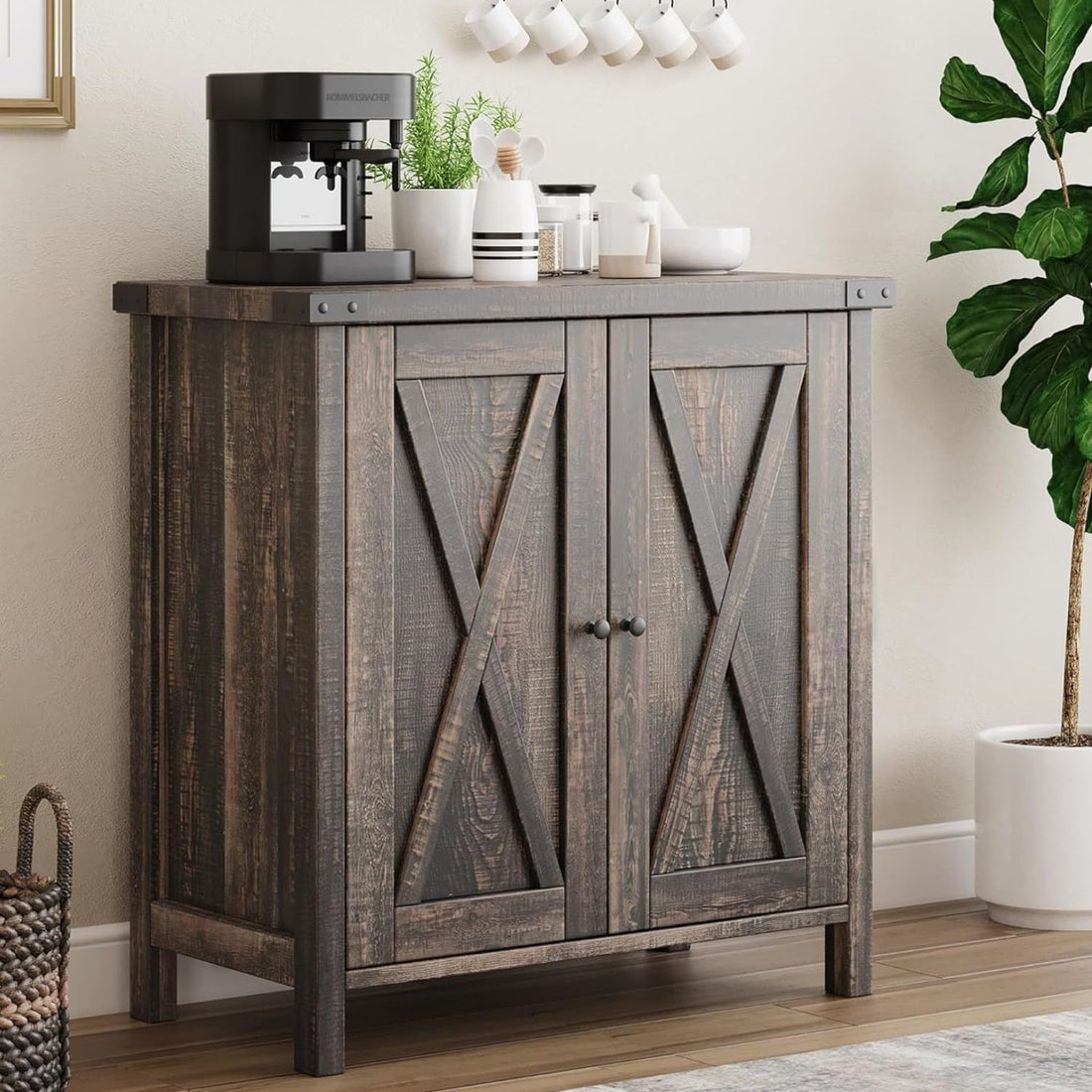 Petit buffet de style campagnard Garvee, 2 portes, étagères réglables, bois MDF, robuste, pour salon et salle à manger, 76 x 40 x 80 cm, marron rustique