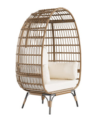 Fauteuil œuf surdimensionné Garvee en résine tressée avec structure en acier, ergonomique, résistant aux intempéries, pour terrasse/salon, compact, élégant, en rotin résistant aux UV, 4 coussins