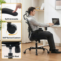 Chaise de bureau ergonomique Garvee avec accoudoirs relevables, idéale pour le bureau et le gaming, réglable en hauteur, structure en métal, assise large, noire.