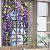 Film adhésif pour vitres Garvee effet vitrail à motif floral violet, 60 x 100 cm.