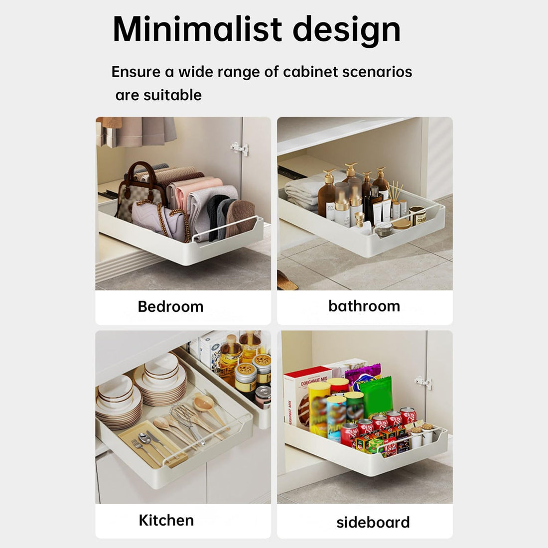 Garvee organisateur de placard avec étagère coulissante 30 × 43 cm, fermeture amortie, acier robuste, résistant aux rayures, noir, cuisine et garde, manger