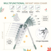 Chaise haute pliable Garvee verte pour bébé – Hauteur réglable avec harnais 5 points et double tablette pour bébés jusqu'à 22,5 kg