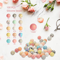 Garvee Lot de 100 perles en silicone rondes de 15 mm, colorées, pour la création de bijoux, porte-clés, colliers et bracelets.