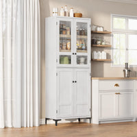 Armoire de cuisine Garvee de 180 cm de haut avec portes vitrées, 4 portes, 5 étagères réglables, en bois, pour la cuisine et la salle de bain, fermeture magnétique, autoportante, design moderne