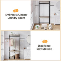 Étagère à linge Garvee 76 cm avec étendoir, réglable, 4 niveaux, bois et acier, pour lave-linge, salle de bain et buanderie, gain de place, 71 cm, couleur naturelle