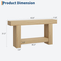 Garvee Table Console 160 cm en Bois Massif avec 2 Étagères, Style Maison de Campagne, pour Salon et Entrée, Bois naturel