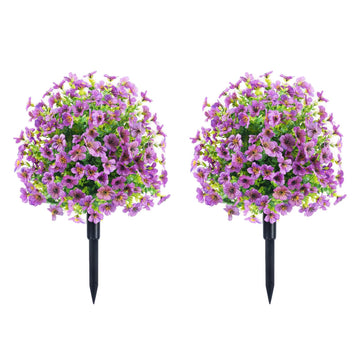 Arbre artificiel en buis Garvee avec piquet de fixation, lot de 2, décoration de jardin violette, 60 cm, résistant aux UV, pour usage extérieur