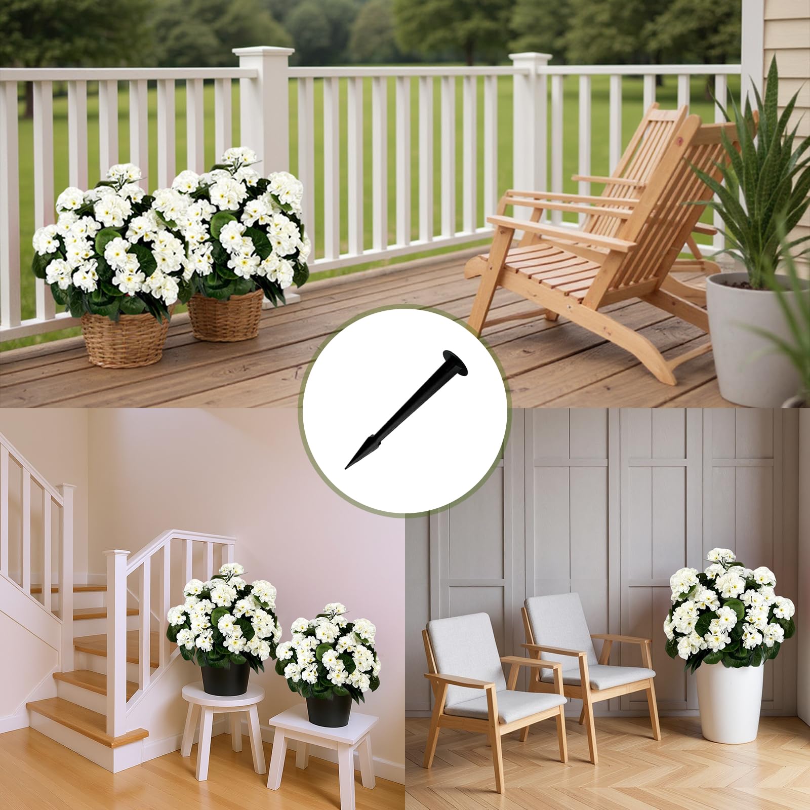Bégonias artificiels lavande Garvee, boules de 58 cm (23 pouces), en polyéthylène résistant aux UV et aux intempéries, avec piquet pour le sol, vert.