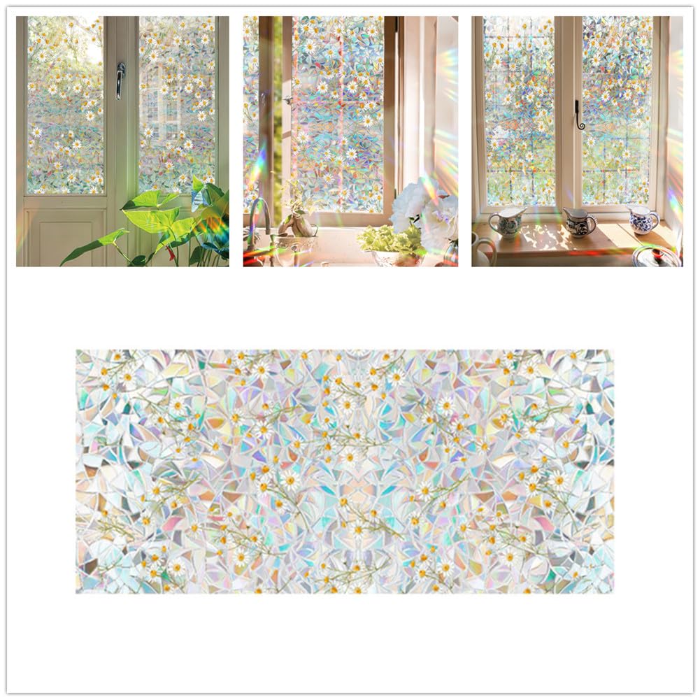 Film de protection solaire pour fenêtres Garvee Vitrail, écran d'intimité sans adhésif, 43 x 100 cm, résistant aux UV, décoratif pour espaces de vie et de travail