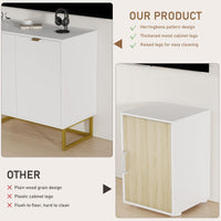 Buffet moderne Garvee, portes à chevrons de 80 cm, poignées dorées, étagère réglable, bois et métal, polyvalent pour salle à manger et couloir.