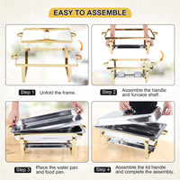 Ensemble de 4 chafing dishes Garvee dorés, 8 pintes (7,6 L), en acier inoxydable, dimensions : 62 x 35,5 x 30,5 cm. Idéal pour les grands événements, la restauration, les hôtels et les restaurants.