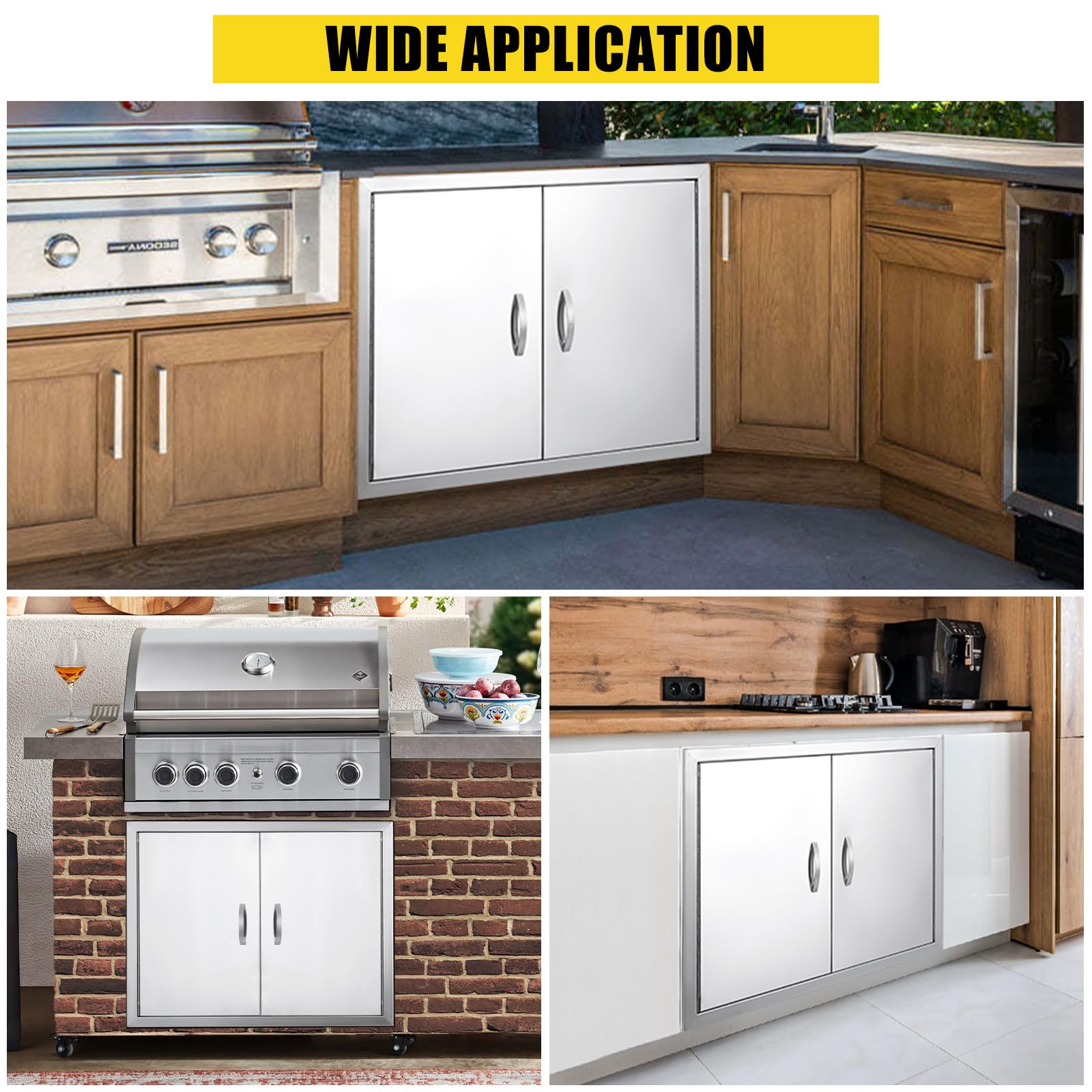 Porte d'accès pour barbecue Garvee 36 x 21 pouces, double, en acier inoxydable 304 résistant aux intempéries, pour cuisine extérieure.