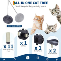 Arbre à chat Garvee pour grands chats, 188 cm, avec 11 poteaux à griffer, hamac, structure en bois robuste, mobilier d'intérieur pour chat de salon