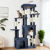 Garvee Arbre à Chat 155 cm Multi-Niveaux pour Grands Chats, Grande Plateforme, 2 Niches Spacieuses, Sisal Naturel, Jouets Suspendus, Intérieur