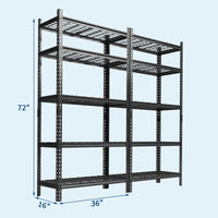 Système d'étagères de garage Garvee, en métal, capacité de charge de 2200 lb, réglable, 5 niveaux, acier SPCC, résistant aux rayures, 36 po x 16 po x 72 po, ensemble de 2, pour garage, cuisine, sous-sol