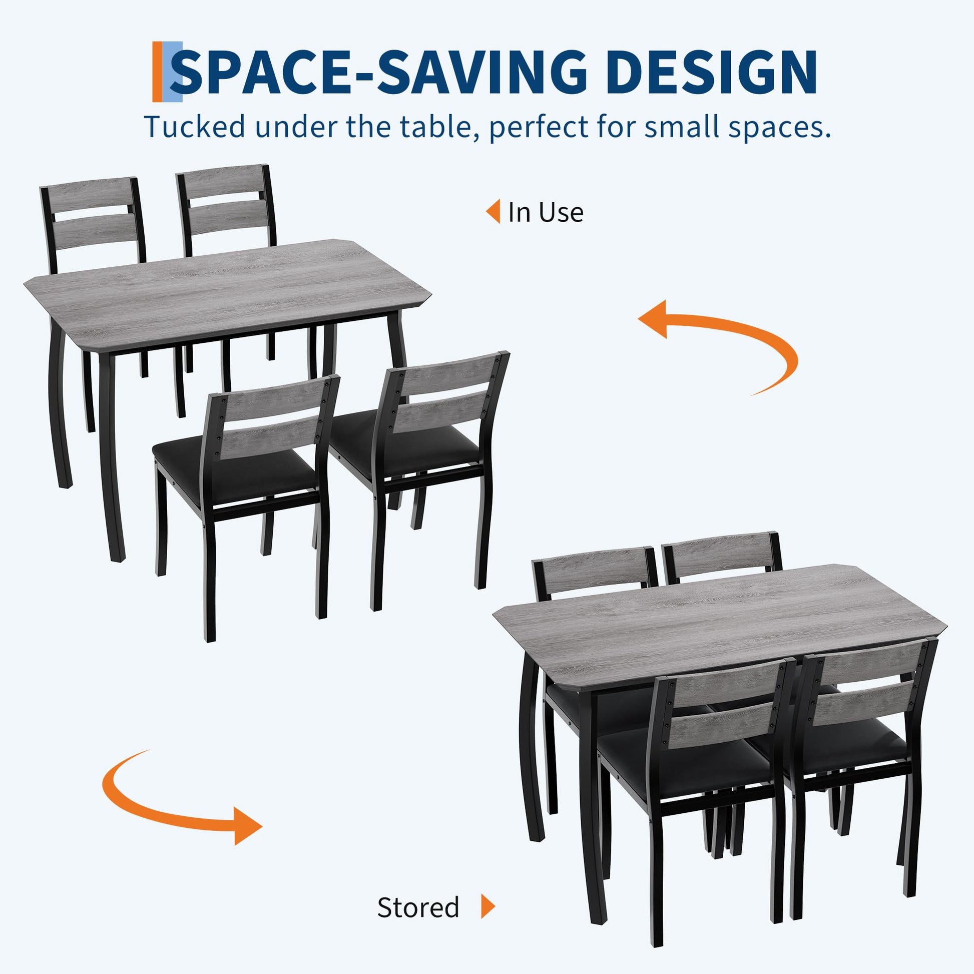 Ensemble table et chaises de salle à manger Garvee pour 4 personnes, structure en métal, design biseauté, gain de place, bois durable, ergonomiques, idéal pour les petites pièces.