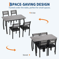 Ensemble table et chaises de salle à manger Garvee pour 4 personnes, structure en métal, design biseauté, gain de place, bois durable, ergonomiques, idéal pour les petites pièces.