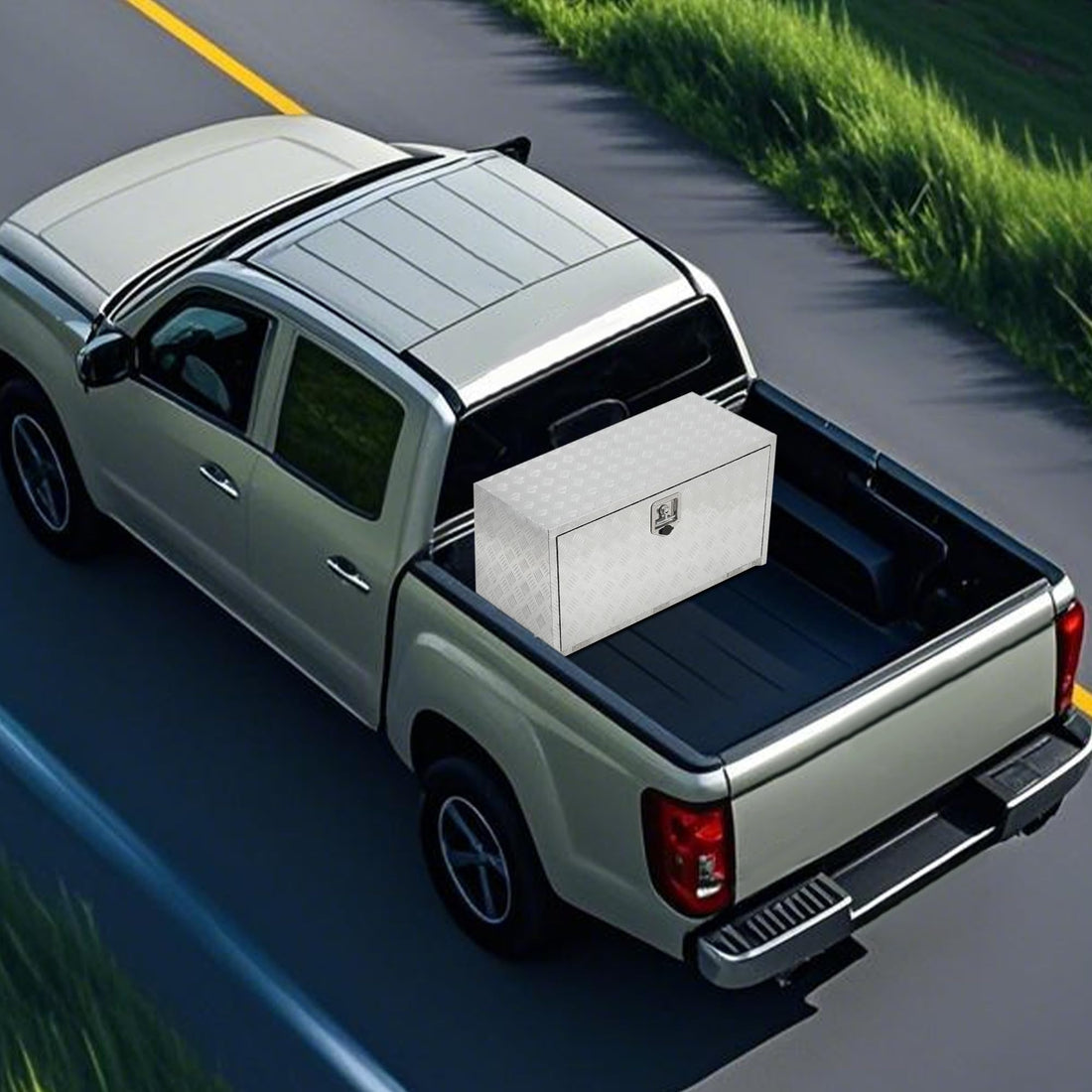 Garvee Coffre à outils 61cmen aluminium avec poche filet pour châssis de pick-up, camping-cars et remorques ; étanche