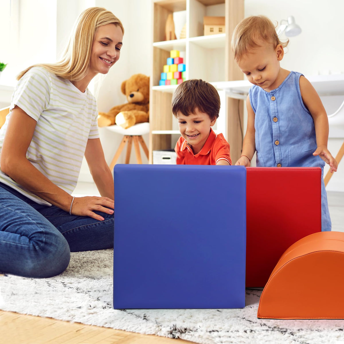 Garvee Parcours de Motricité en Mousse PU pour Enfants, 5 Blocs Antidérapants, 180 × 51 × 38 cm, Jeu d’Intérieur