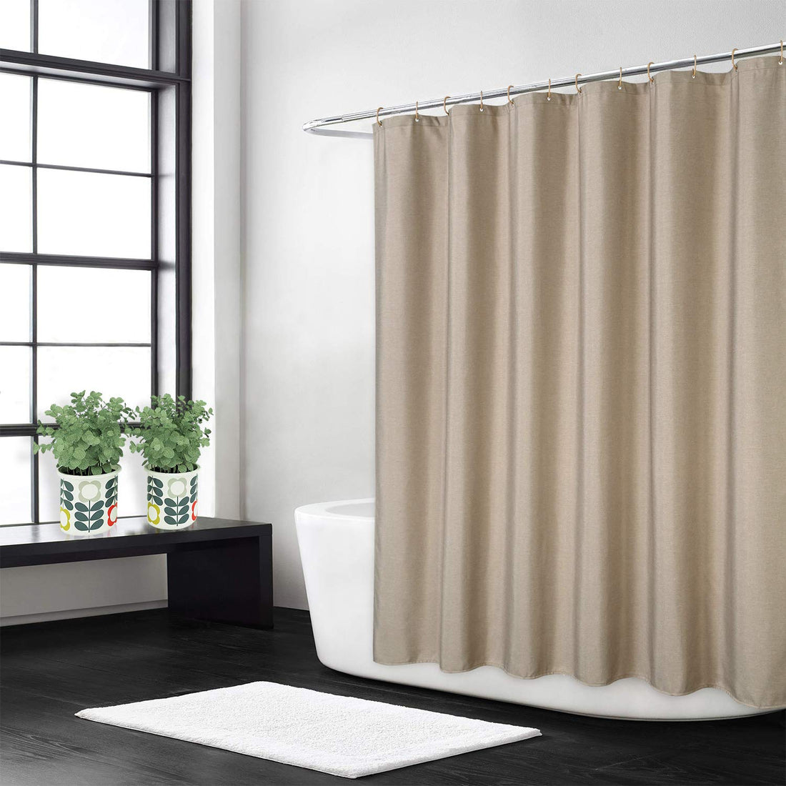 Rideau de douche imperméable Garvee en polyester avec crochets pour salles de bain et baignoires 183 x 198 cm, couleur café