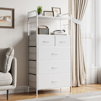 Garvee commode à 5 tiroirs, façade en tissu, structure en métal, plateau en bois, idéale pour la chambre et l'entrée, gris