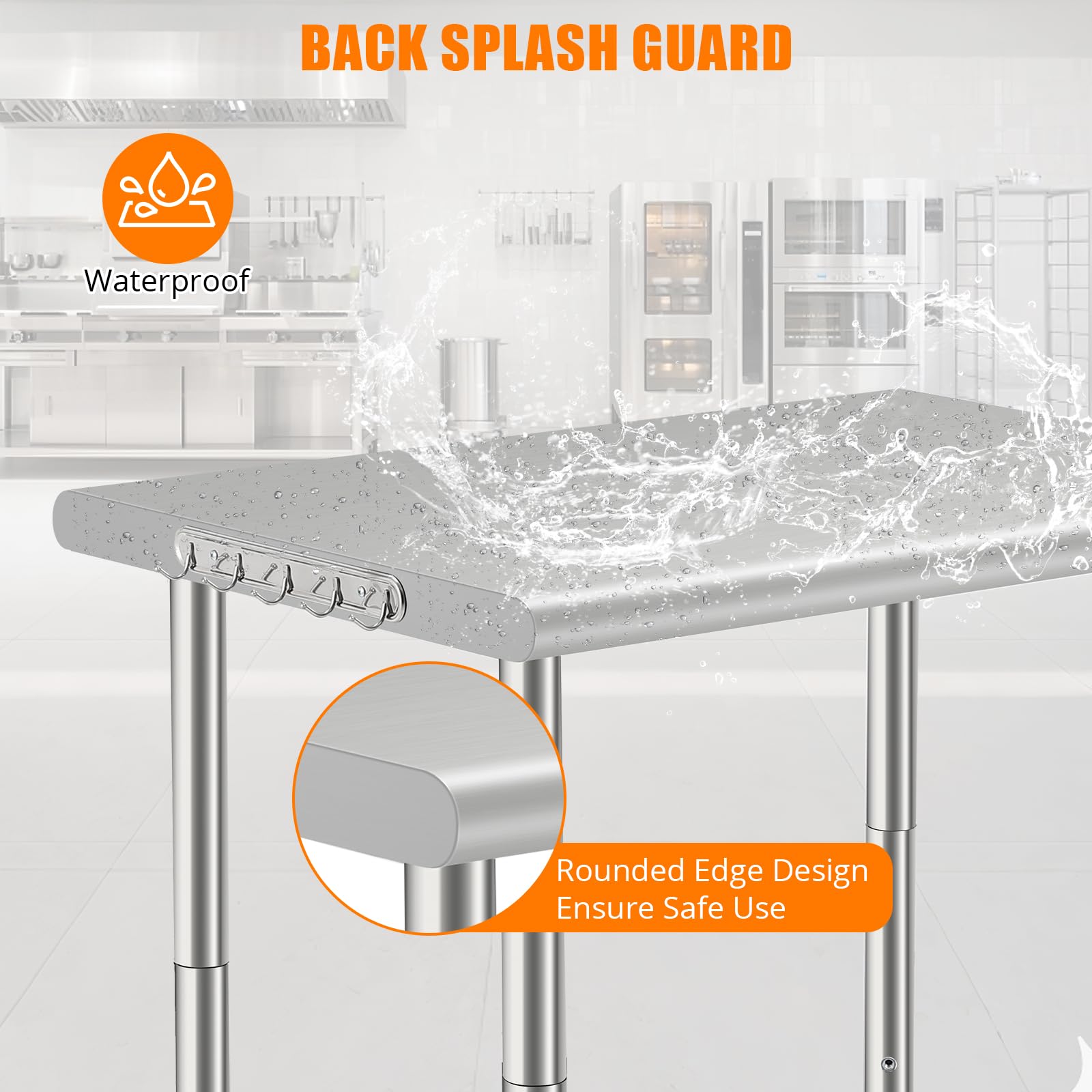 Garvee Table de travail en acier inoxydable 91 × 61 cm, plan professionnel avec roulettes pour cuisine et atelier