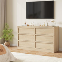 Commode Garvee à 6 tiroirs, chêne naturel, offrant un grand espace de rangement pour la chambre et le salon, 119 x 40 x 75 cm (46,7 po x 15,9 po x 29,3 po)