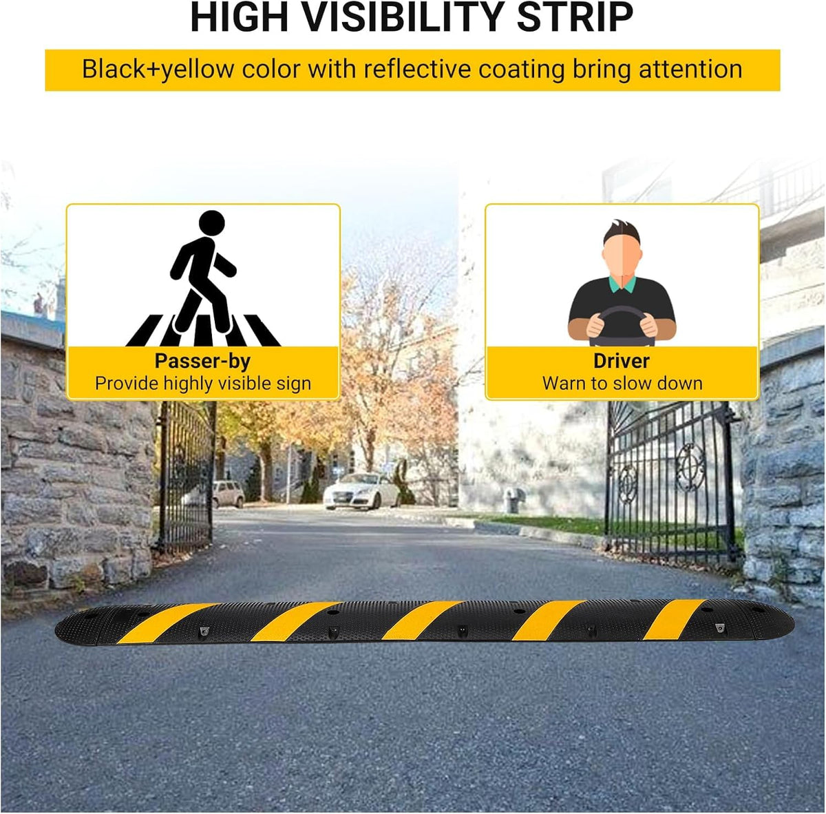 Ralentisseur de sol Garvee Cable Bridge 1,83 m x 5,6 cm avec 6 boulons, en caoutchouc, pour routes, parkings, écoles, entrepôts, hôtels, capacité de charge 30 000 kg, jaune.