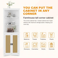Garvee Meuble d'angle style ferme, 162, 5 cm de hauteur, 6 étagères et 2 portes coulissantes de style grange, étagère réglable, blanc, pour salon et salle de bain, bois, résistant à l'humidité, anti-basculement