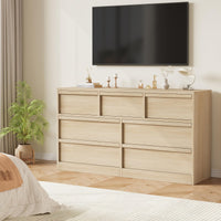 Garvee commode à 7 tiroirs, en chêne, grande capacité de rangement, anti-basculement, idéale pour la chambre et le salon, 137 × 40 × 78 cm, bois naturel