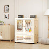 Armoire bébé Garvee à 2 niveaux avec portes transparentes, boîtes de rangement pliables à roulettes, empilables, en plastique, idéale pour la chambre d'enfant et le salon, gain de place et mobile.