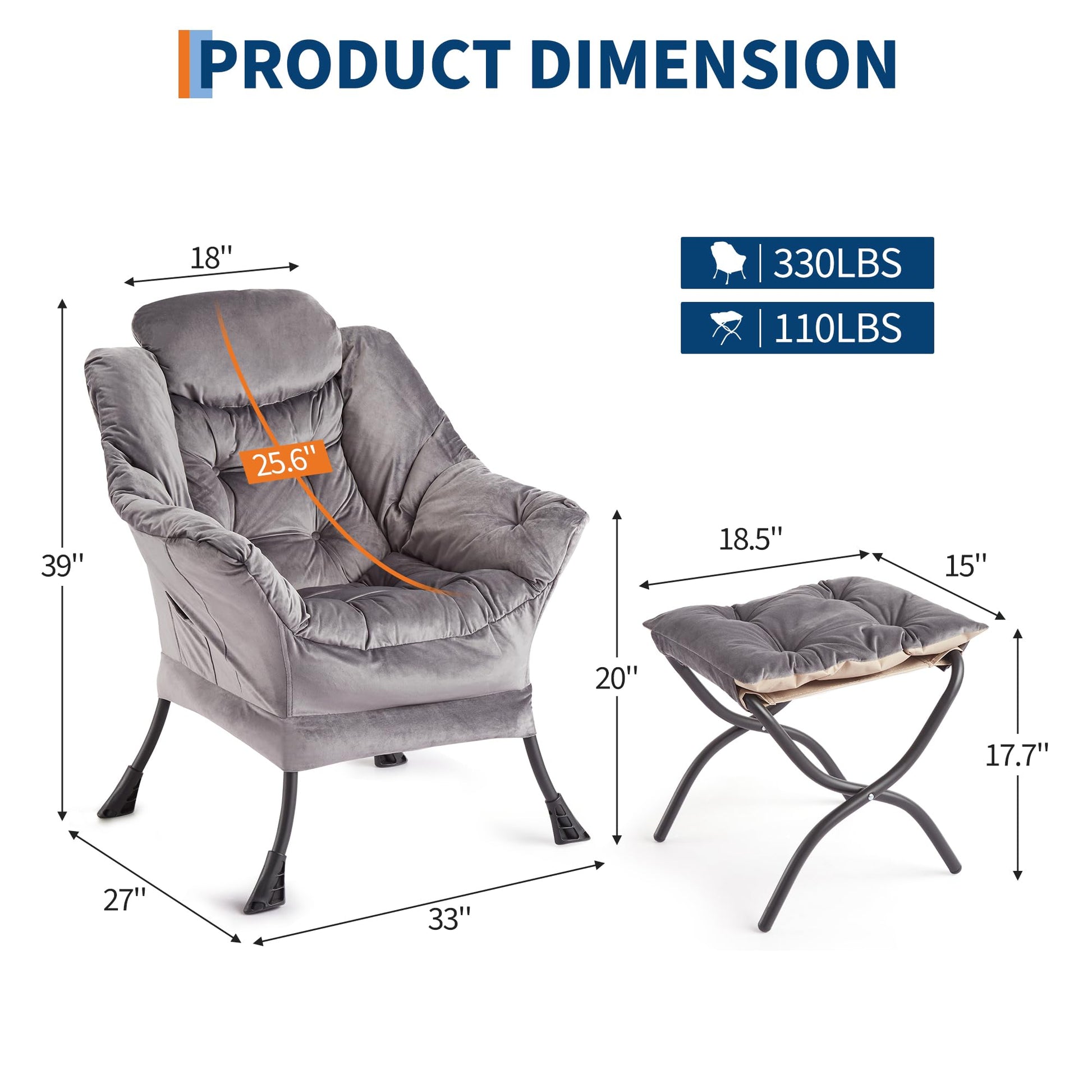Fauteuil relax Garvee avec repose-pieds, ergonomique et robuste, revêtement en imitation fourrure de lapin, pour salon et bureau, pliable, grand format, gris