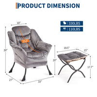 Fauteuil relax Garvee avec repose-pieds, ergonomique et robuste, revêtement en imitation fourrure de lapin, pour salon et bureau, pliable, grand format, gris