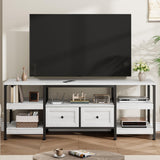 Garvee Meuble TV industriel de 160 cm avec 2 tiroirs, structure en MDF et métal, blanc, pour salon et bureau